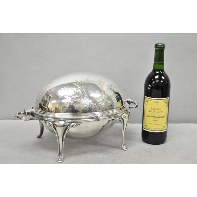 Antique Elkington & Co English Silver Plated Chafing Dish Revolving Dome Warmer. Circa Early 20th Century. Measurements:...