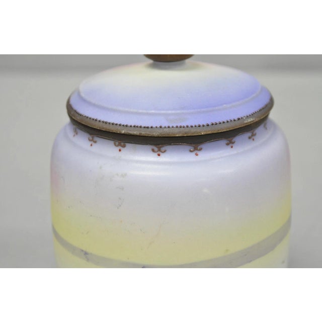 Antique Nippon Hand Painted Porcelain Countryside Lake Scene Covered Biscuit Jar For Sale - Image 10 of 17