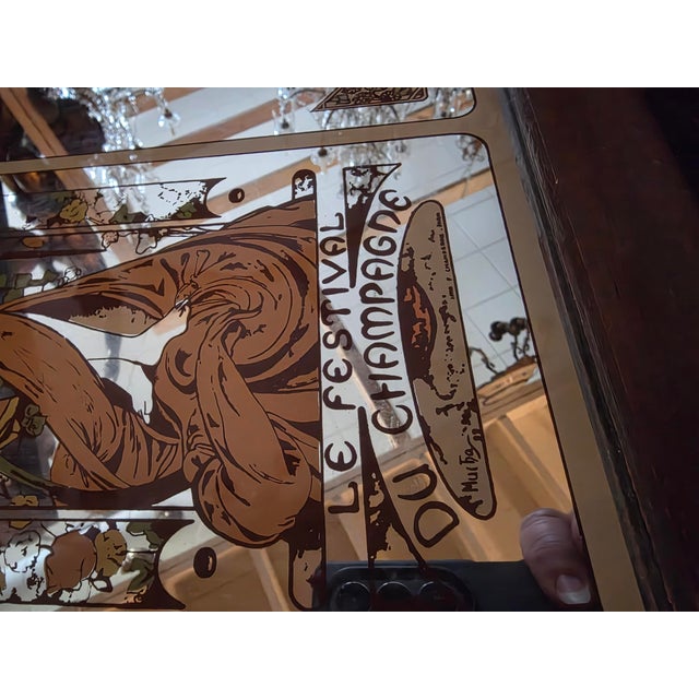 Vintage 70's oak framed Moet Chandon "Le Festival du Champagne " with Mucha art nouveau graphics.