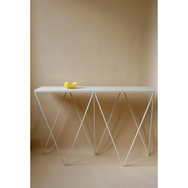 Giraffe Console Table with Natural Linoleum Top in Green by &New For Sale - Image 6 of 8
