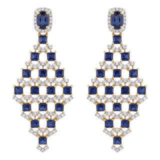 Natural Sapphire 1.08cts & Diamond 1cts Earring in 14k Gold For Sale
