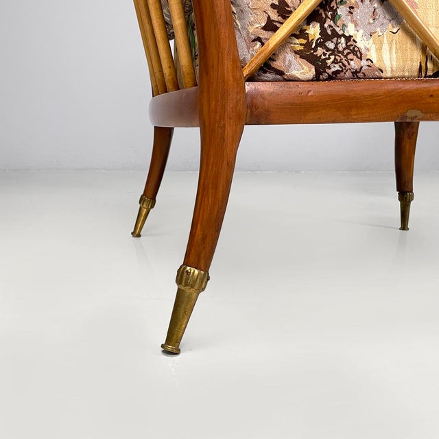 Set of Mid-Century Modern Italian Wooden Armchairs with Brown Decorated Fabric, 1960s For Sale - Image 16 of 18