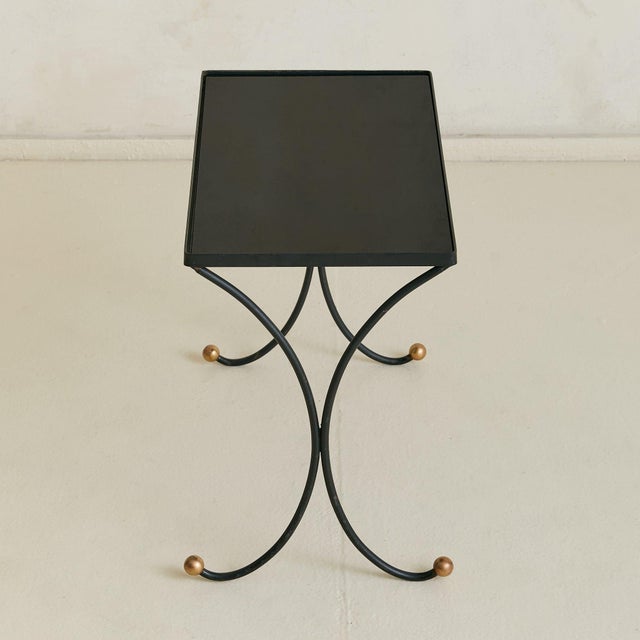 Trio of French Iron + Opaline Glass Nesting Tables in Manner Jean Royère, 1950s For Sale - Image 14 of 18