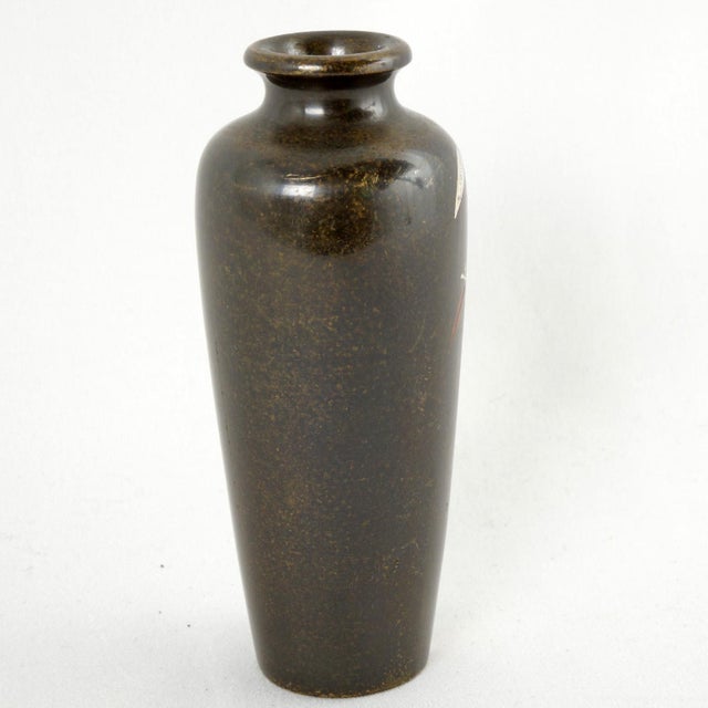 Miniature 19th C Japanese Silver and Copper Inlaid Bronze Vase Signed For Sale - Image 4 of 7