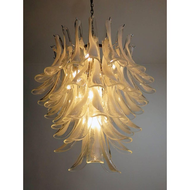 White Italian Murano Glass Petal Chandeliers, Murano, Set of 2 For Sale - Image 8 of 11
