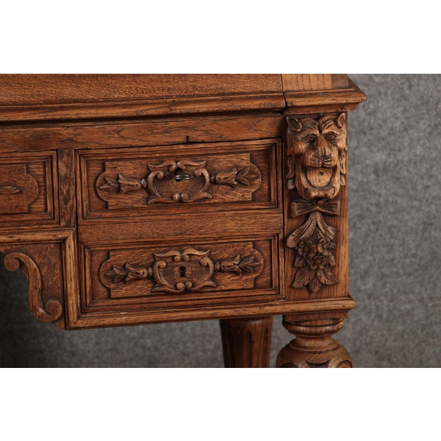 Wood Antique Secretary Desk with Carved Oak, 1881 For Sale - Image 7 of 18