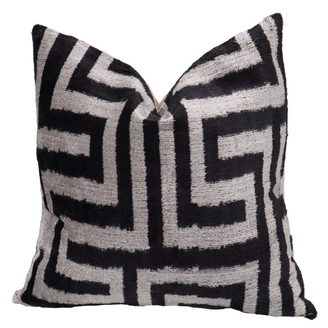 Contemporary Black and White Handmade Velvet Pillow and Down Feather Insert For Sale - Image 11 of 11