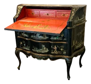Mid-Century Italian Hand Painted Chinoiserie Secretary Desk