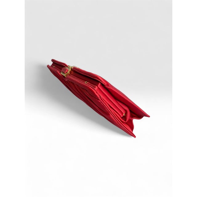 90s Judith Leiber Red Satin Evening handBag Crystal Shoulder Day Vintage Clutch For Sale - Image 10 of 17