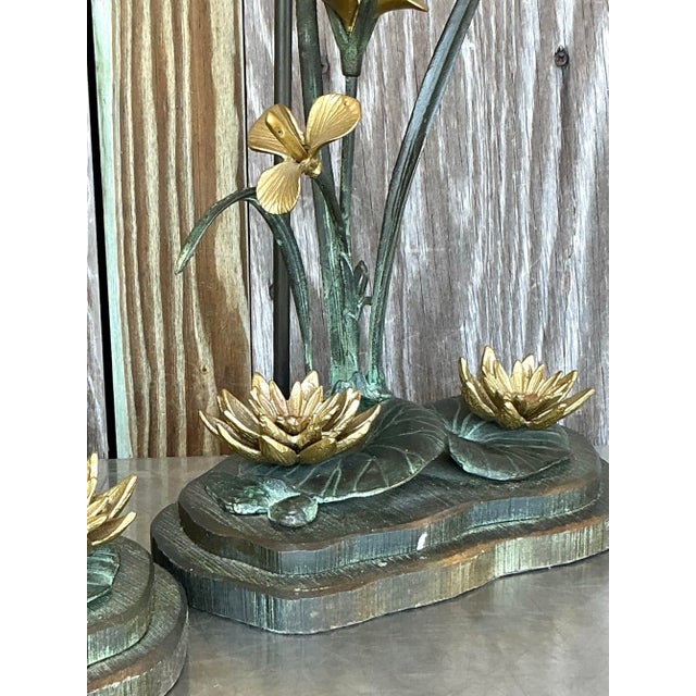 Vintage Boho Patinated Bronze Lily Pad Lamp For Sale - Image 4 of 9