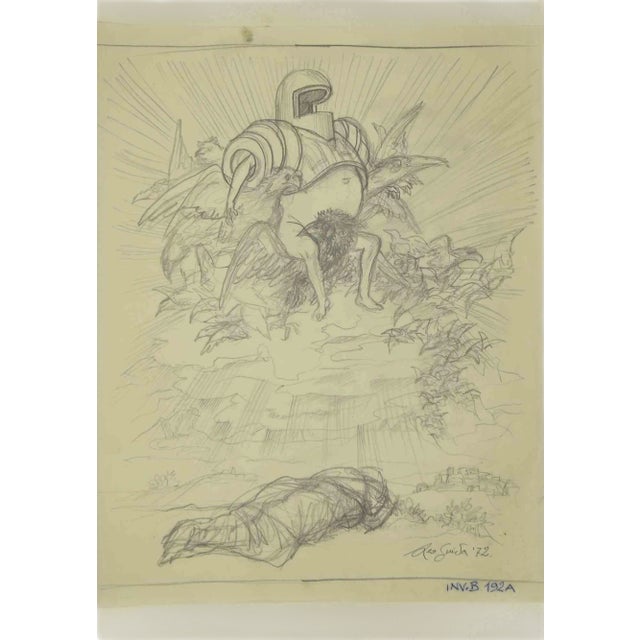 Leo Guida, Knight on a Winged Throne, Drawing, 1972 For Sale