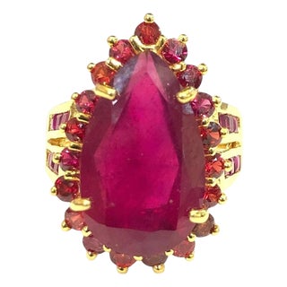 Bochic "Orient" Natural Multi Ruby Vintgae Cocktail Ring Set In 18K Gold &Silver For Sale