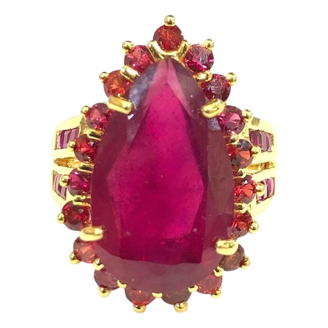 Bochic "Orient" Natural Multi Ruby Vintgae Cocktail Ring Set In 18K Gold &Silver For Sale