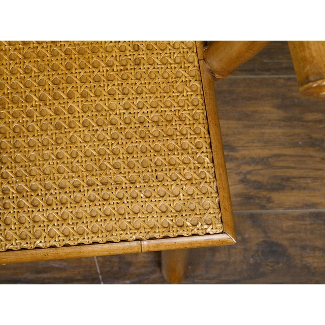 Mid-Century Modern Set of Four Midcentury English Faux Bamboo Armchairs with Thin Cushions For Sale - Image 3 of 12