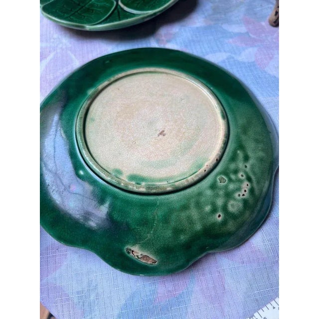 Set of 3 English Majolica Pottery Low Compote and Plates Lily Pads & Herons, C. 1870-1880 For Sale - Image 4 of 11