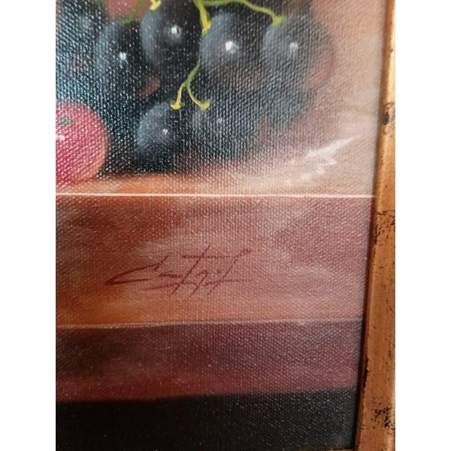 French 1980s Cartiff Original Still Life — Silver Pitcher and Fruit Bowl — Oil on Canvas, Signed For Sale - Image 3 of 3