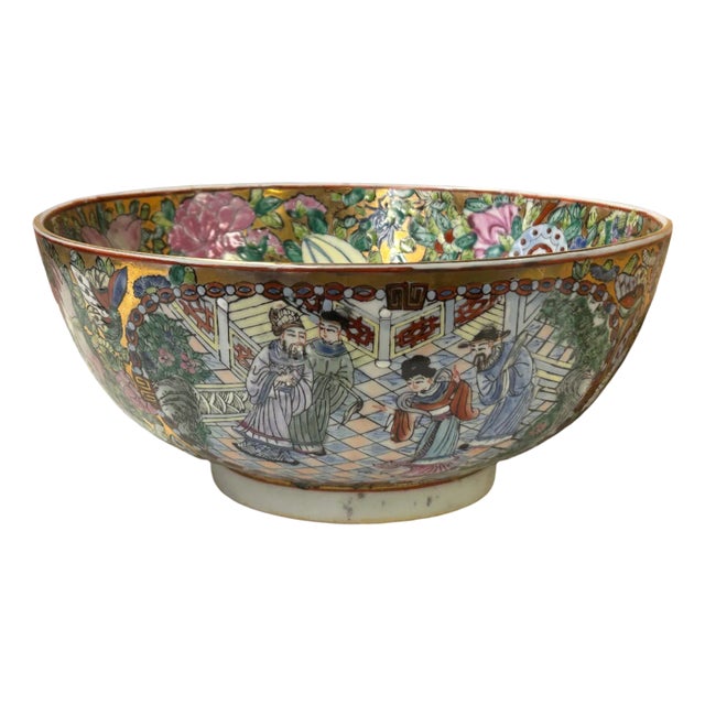 Chinese Vintage Famille Rose People Scenery Porcelain Art Bowl For Sale