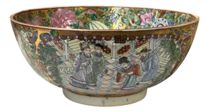 Chinese Vintage Famille Rose People Scenery Porcelain Art Bowl