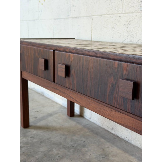 Rosewood 2-Drawer Entryway Console Table With Geometric Tiled Top Mid-Century Modern 1960s For Sale In Los Angeles - Image 6 of 11