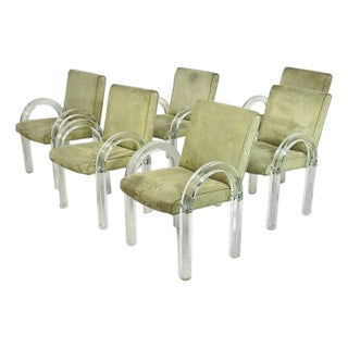 Set of 6 Charles Hollis Jones Lucite Waterfall Dining Chairs, Signed 1974 For Sale