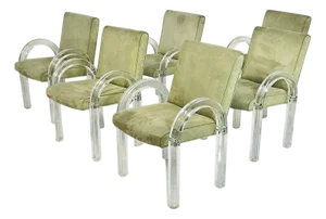 Set of 6 Charles Hollis Jones Lucite Waterfall Dining Chairs, Signed 1974