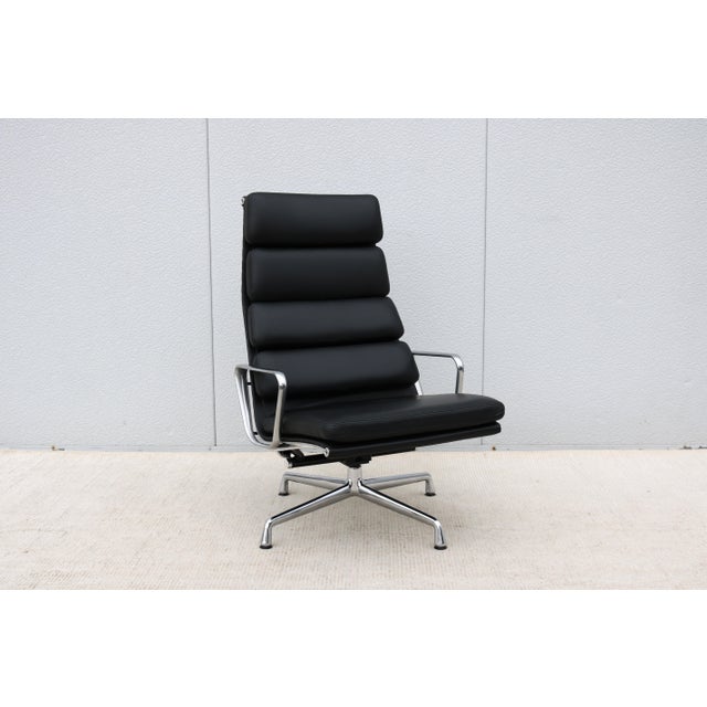 Metal Mid-Century Modern Herman Miller Eames Soft Pad Lounge Chair in Black Leather For Sale - Image 7 of 18
