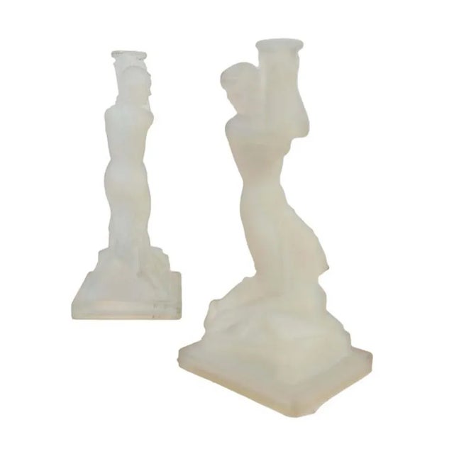 René Lalique Art Deco Opalescent Glass Nude Female Candleholders by René Lalique, 1920s, Set of 2 For Sale - Image 4 of 10