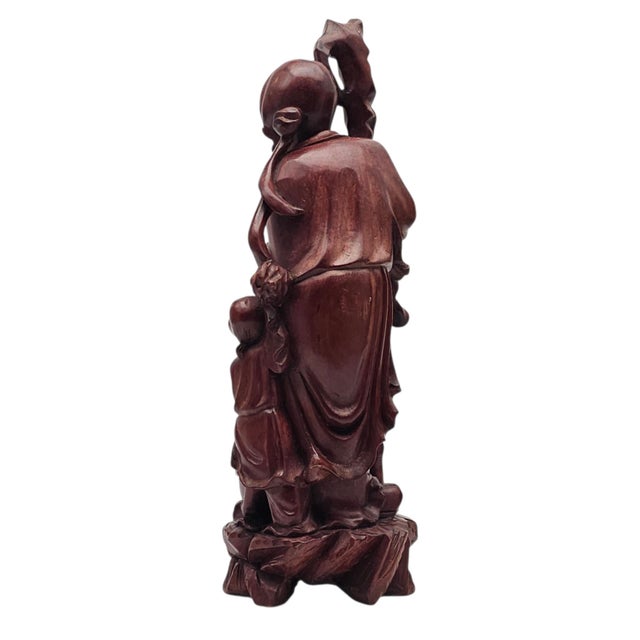 Mid Century Chinese Hand Carved Wood Figure of Shou Xing Longevity Deity 12.75" For Sale - Image 4 of 11