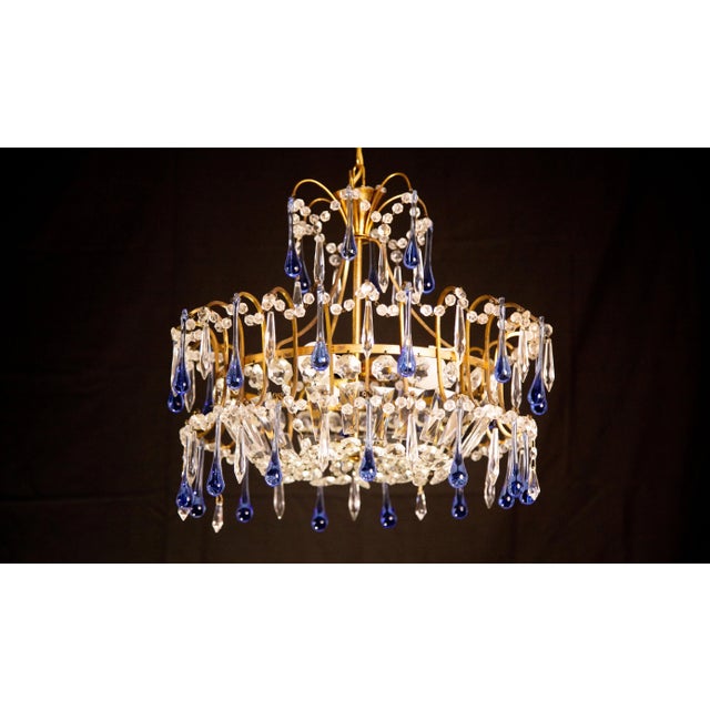 Vintage Emperor Style Chandelier, Blu Murano Drops, 1960s For Sale - Image 13 of 13