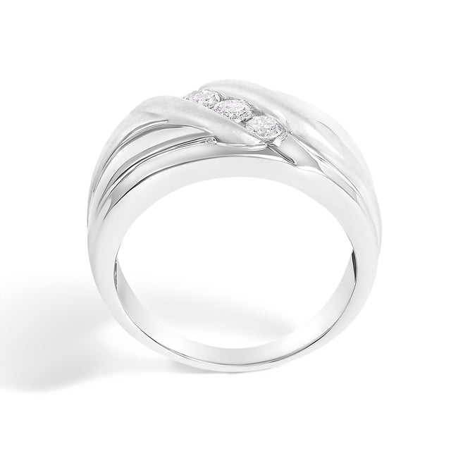 Early 21st Century Men's .925 Sterling Silver 1/2 Cttw Diamond Channel Set 3-Stone Band Ring - Ring Size 11 For Sale - Image 5 of 7