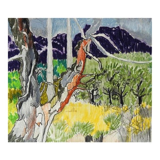 1985 Modernist Landscape Mixed Media Painting For Sale
