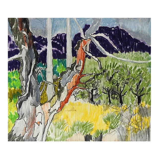 1985 Modernist Landscape Mixed Media Painting For Sale