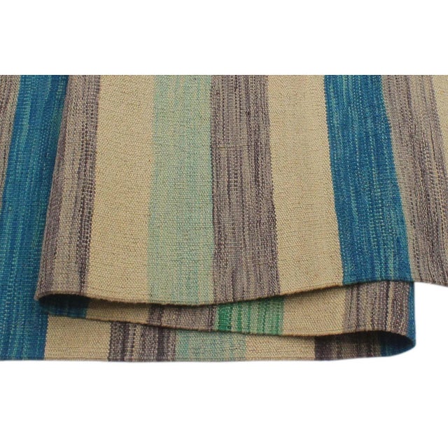 Boho Chic Kilim Blue Beige Wool Rug - 6'5" X 9'7" For Sale In New York - Image 6 of 8