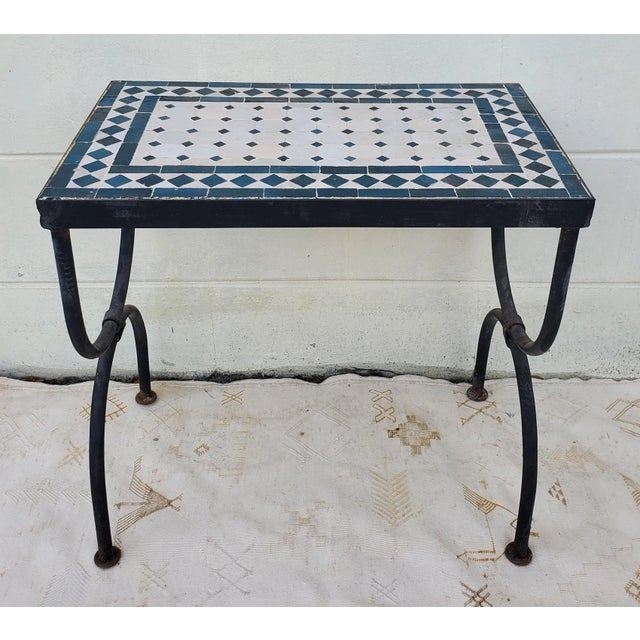 Handmade Moroccan White and Petrol Blue Mosaic Side Table, Rectangular For Sale In Orlando - Image 6 of 10