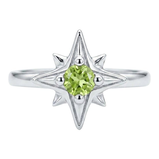 Peridot Compass Design Ring, North Star Celestial Ring Us 7 For Sale