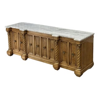 Late 20th Century Neoclassical Low Credenza With Marble Top For Sale