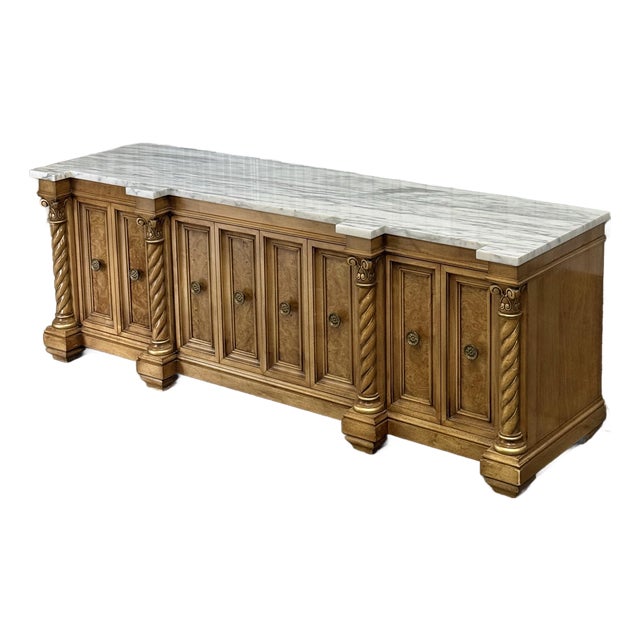 Late 20th Century Neoclassical Low Credenza With Marble Top For Sale