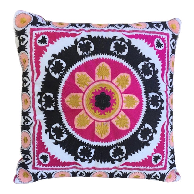 Swati Embroidered Suzani Pillow 20" X 20" For Sale