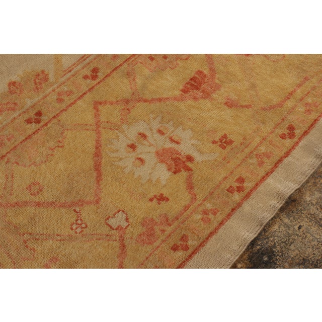 Textile Vintage Oushak Rug in Gold & Orange With Floral Patterns - Rug & Kilim For Sale - Image 7 of 9