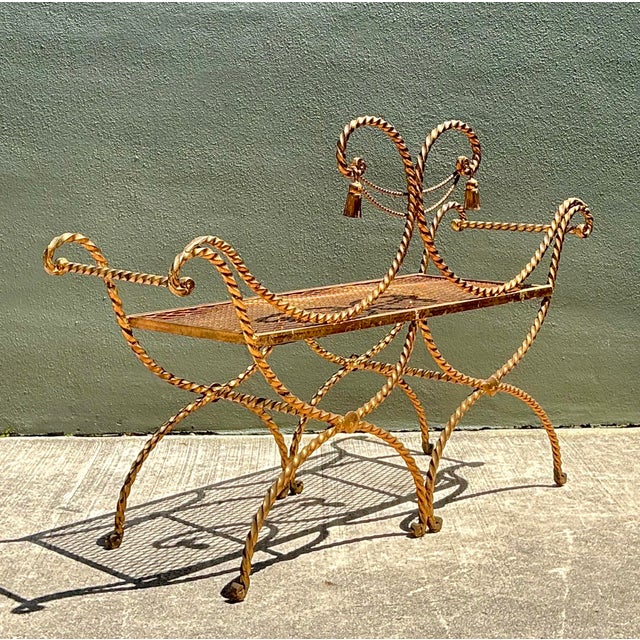 Mid 20th Century Vintage MCM Gilt Twist Wrought Iron Settee For Sale - Image 5 of 6