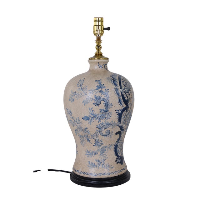 Ceramic Vintage Hand-Painted Blue and White Vase Table Lamp For Sale - Image 7 of 9