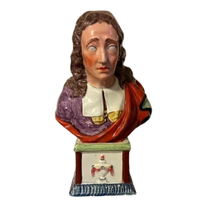 Large Antique Late 18th / Early 19th Century English Staffordsire Pearlware Portrait Bust of John Milton 1800