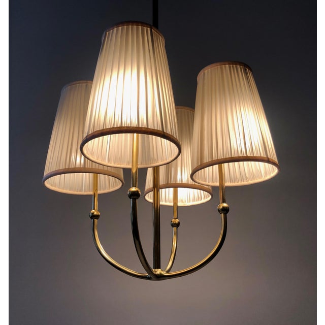 Beige 4-Arm Chandelier in Brass with Silk Shades, Austria, 1930s For Sale - Image 8 of 17