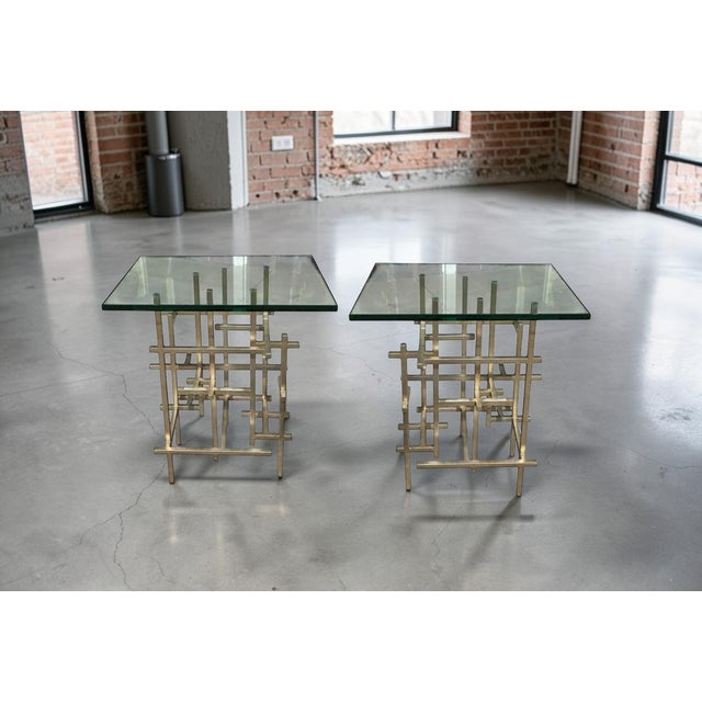Paul Ferrante Modern Paul Ferrante Mondrian Silver Gilt Metal Side Table For Sale - Image 4 of 6