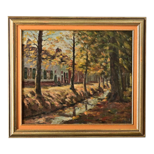 French Vintage Framed Autumn Landscape Painting