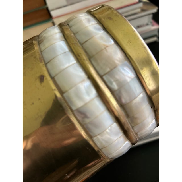 Vintage Brass Wastebasket With Mother-of-Pearl Inlay For Sale - Image 9 of 10