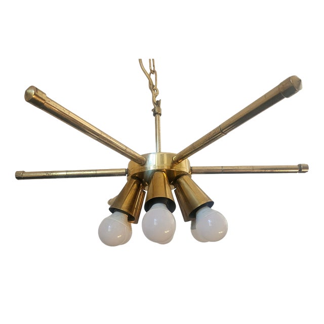 Mid-Century Brass Chandelier, 1970s For Sale