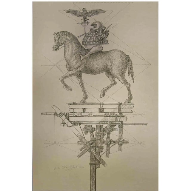 Composition is an original etching and aquatint realized by Leo Guida in 1976. Good condition. Mounted on a white...