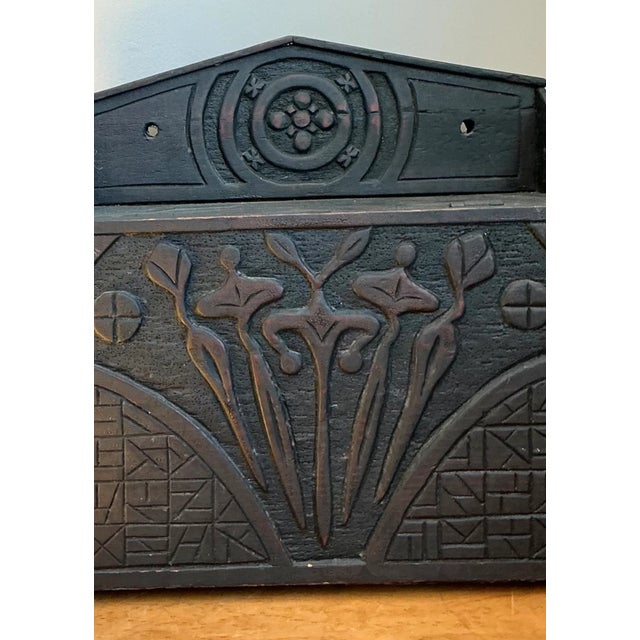Wood Vintage Wood Carved Storage Wall Box For Sale - Image 7 of 13