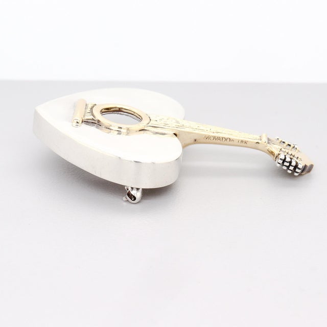 Signed Arman for Movado Sterling Silver & 18k Gold Heart-Shaped Mandolin Brooch For Sale In Philadelphia - Image 6 of 15
